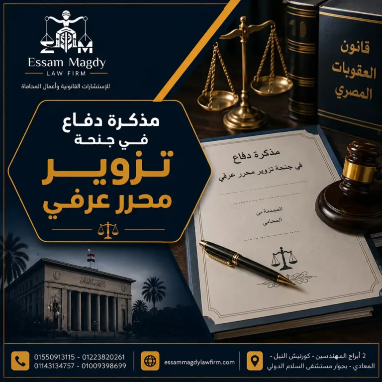مذكرة دفاع في جنحة تزوير محرر عرفي